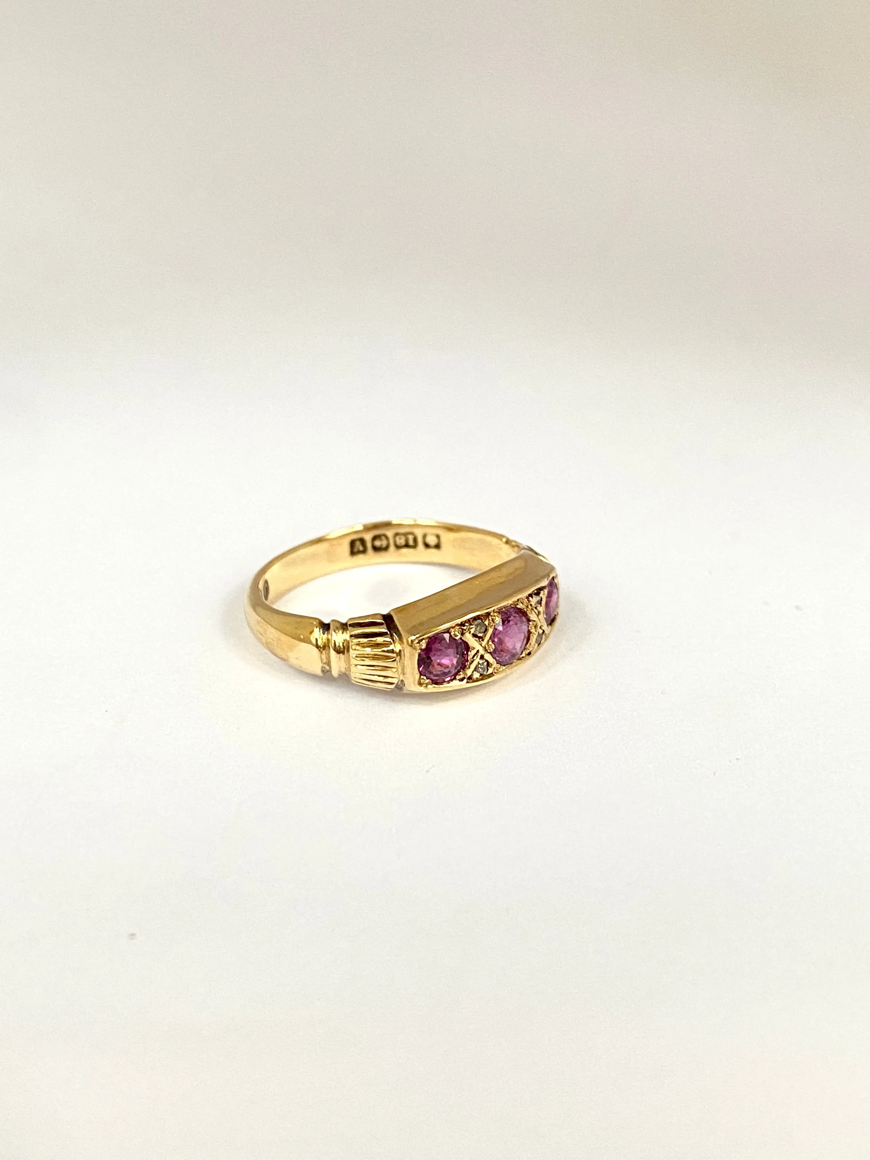Art Deco, 18ct Gold Ruby and Diamond Gypsy Ring, Hallmarked Birmingham, 1920 (3.61g)