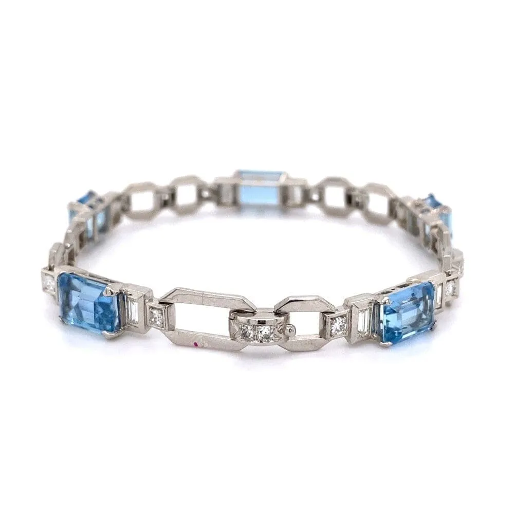 Art Deco 5 Aquamarine & Diamond Bracelet 21.5g, 7" at Regard Jewelry in Austin, Texas