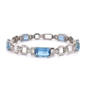 Art Deco 5 Aquamarine & Diamond Bracelet 21.5g, 7" at Regard Jewelry in Austin, Texas