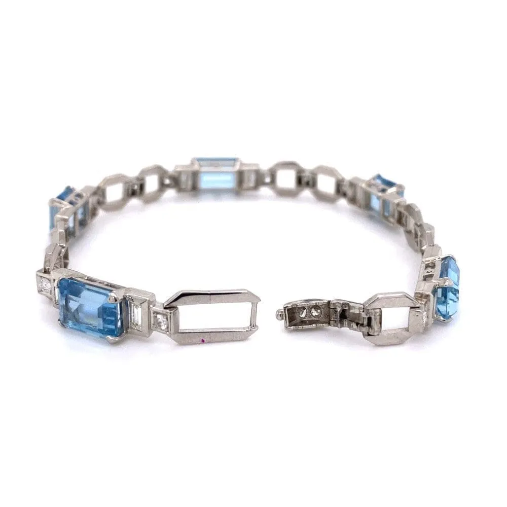 Art Deco 5 Aquamarine & Diamond Bracelet 21.5g, 7" at Regard Jewelry in Austin, Texas
