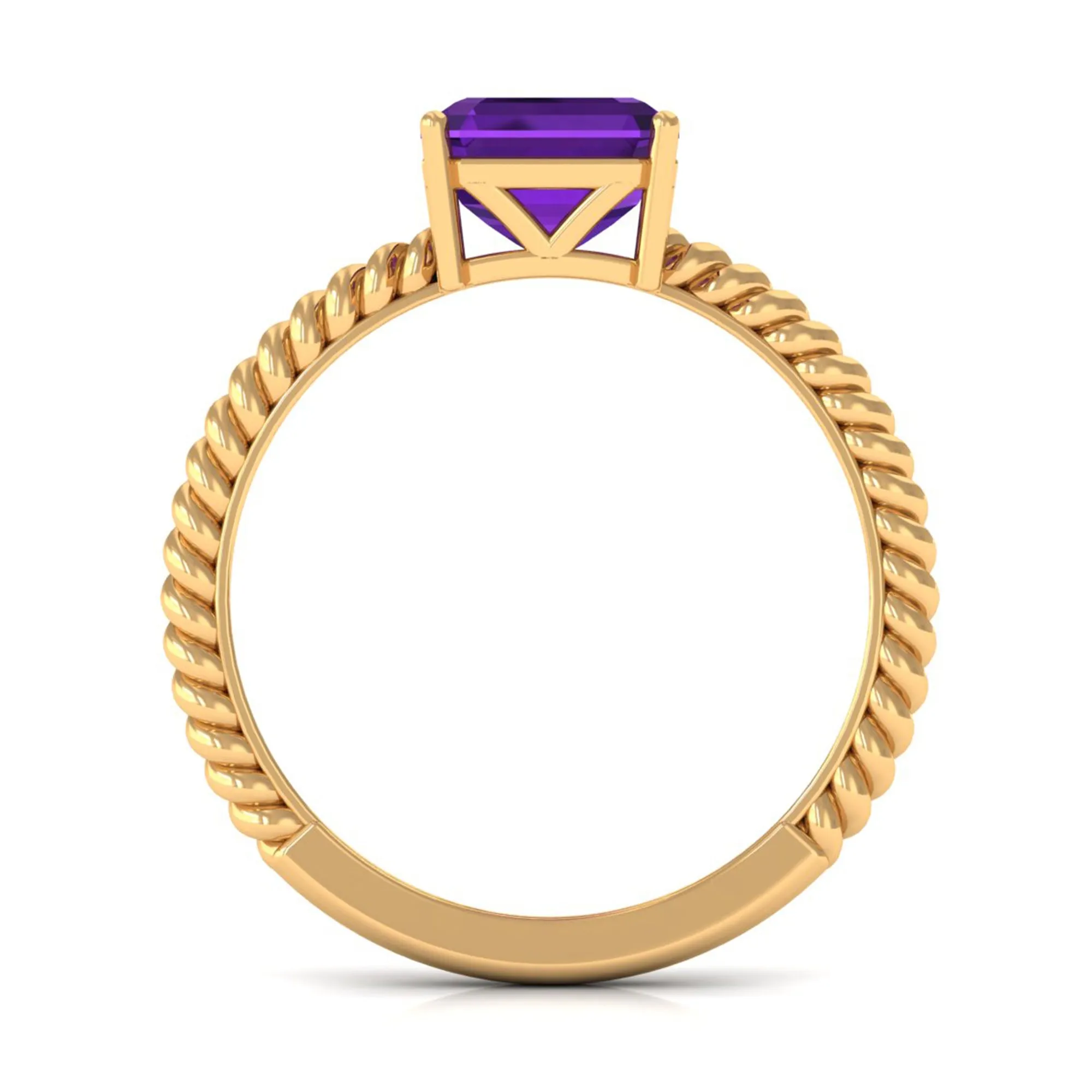 Asscher Cut Amethyst Solitaire Ring with Twisted Rope