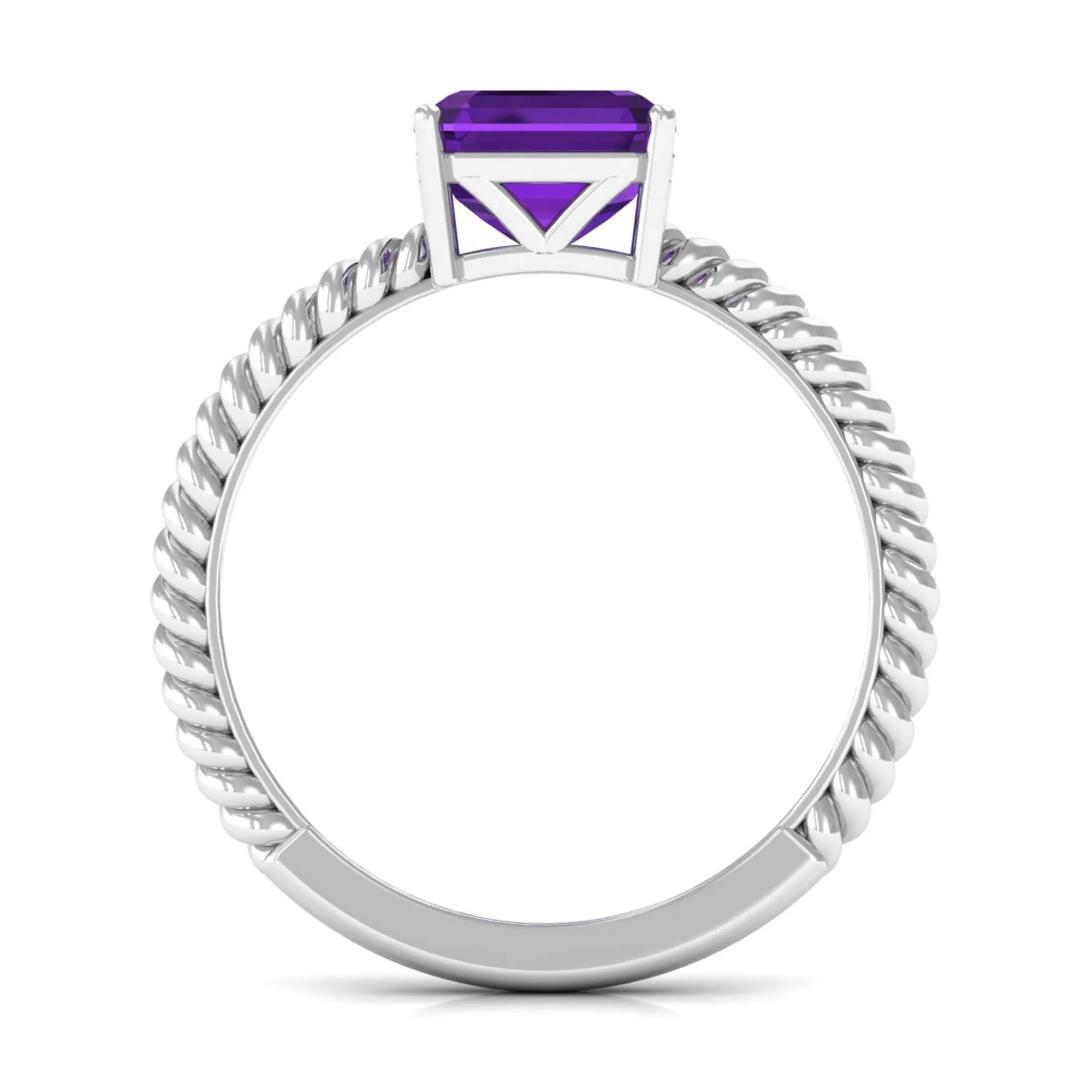 Asscher Cut Amethyst Solitaire Ring with Twisted Rope