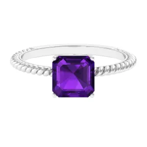 Asscher Cut Amethyst Solitaire Ring with Twisted Rope