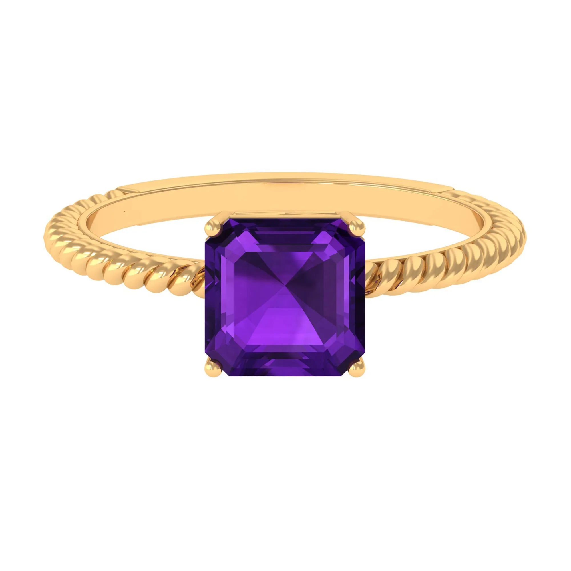 Asscher Cut Amethyst Solitaire Ring with Twisted Rope