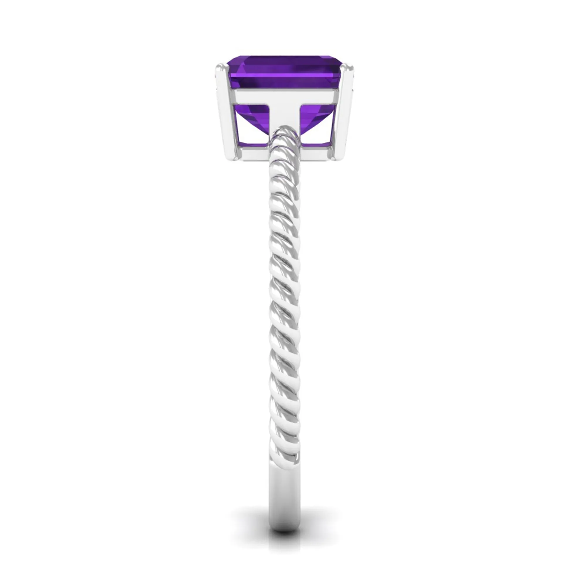 Asscher Cut Amethyst Solitaire Ring with Twisted Rope