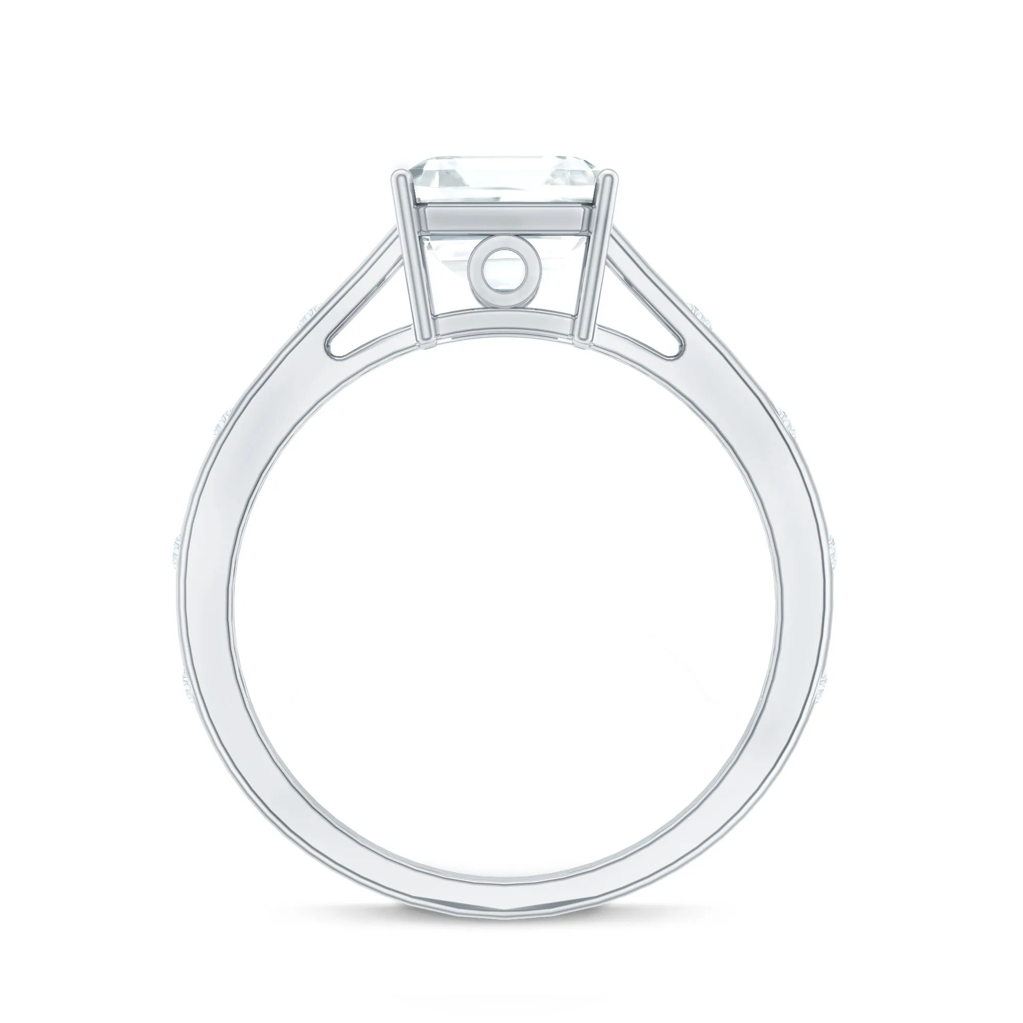 Asscher Cut Moissanite Solitaire Ring with Sleek Accent