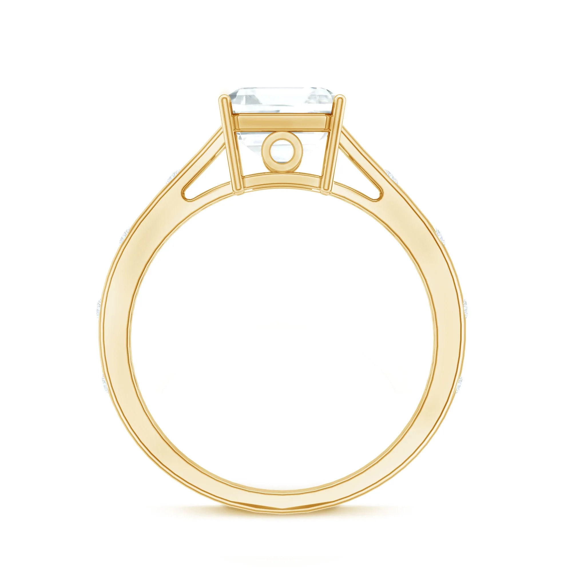 Asscher Cut Moissanite Solitaire Ring with Sleek Accent