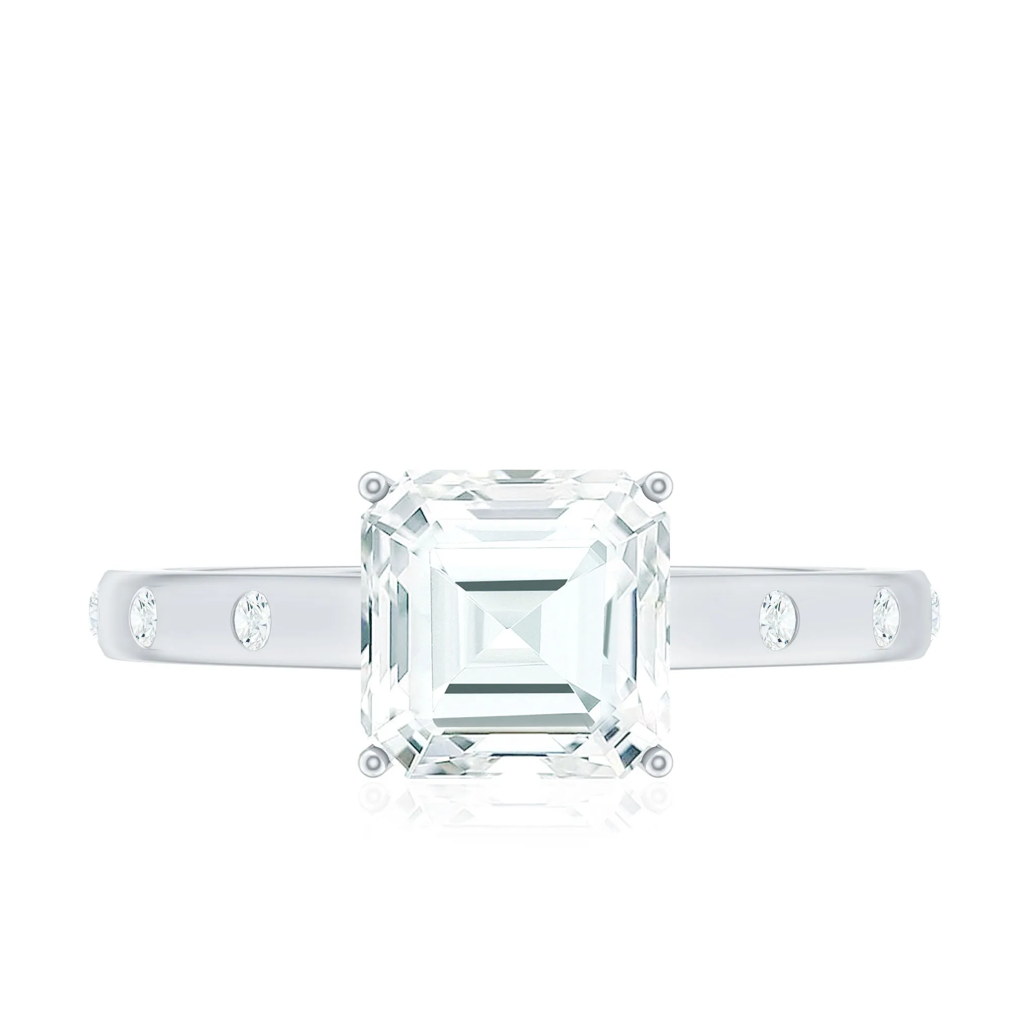 Asscher Cut Moissanite Solitaire Ring with Sleek Accent