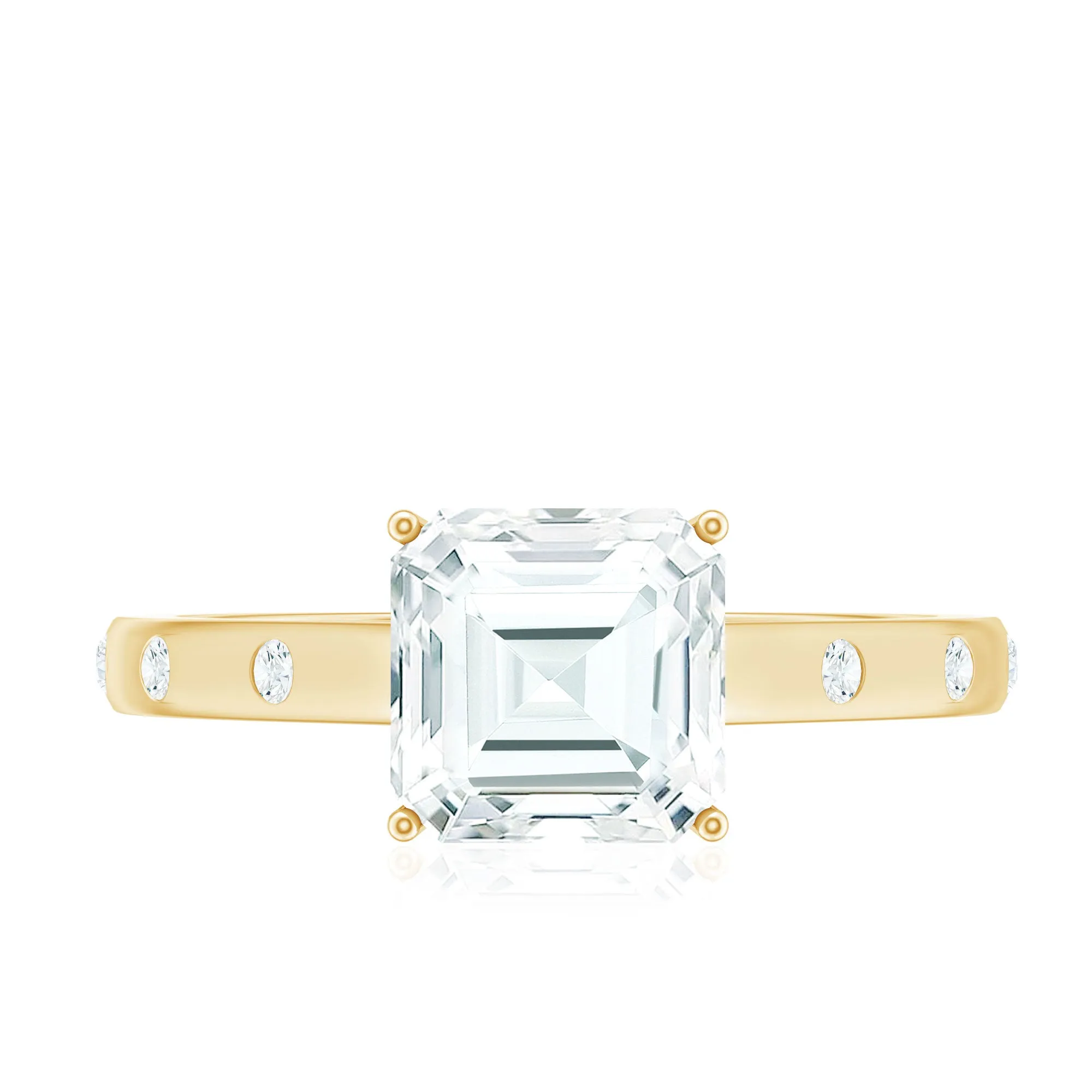 Asscher Cut Moissanite Solitaire Ring with Sleek Accent
