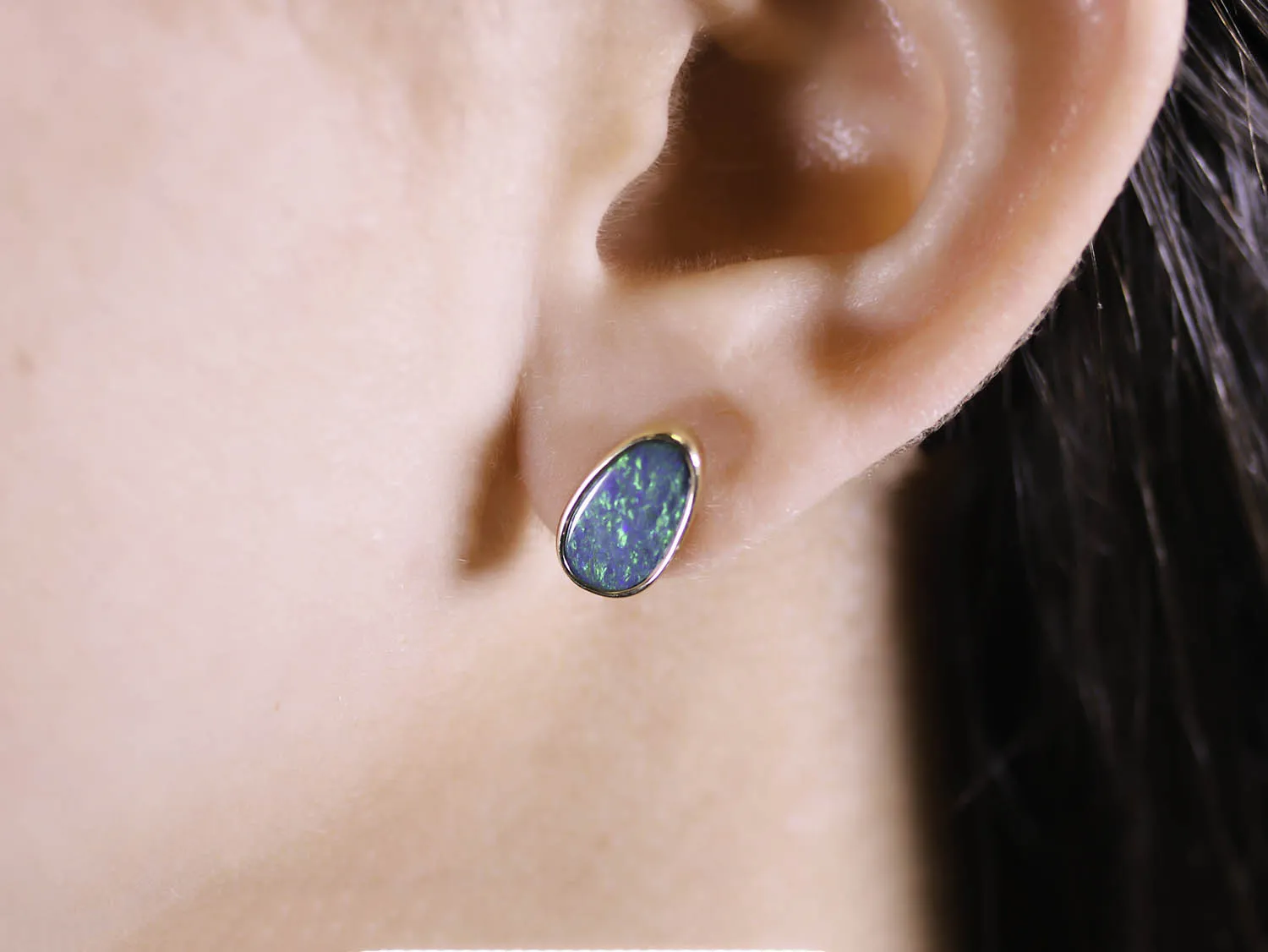 Australian Opal Doublet Stud Earrings in 14K Yellow Gold