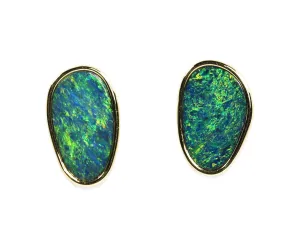 Australian Opal Doublet Stud Earrings in 14K Yellow Gold