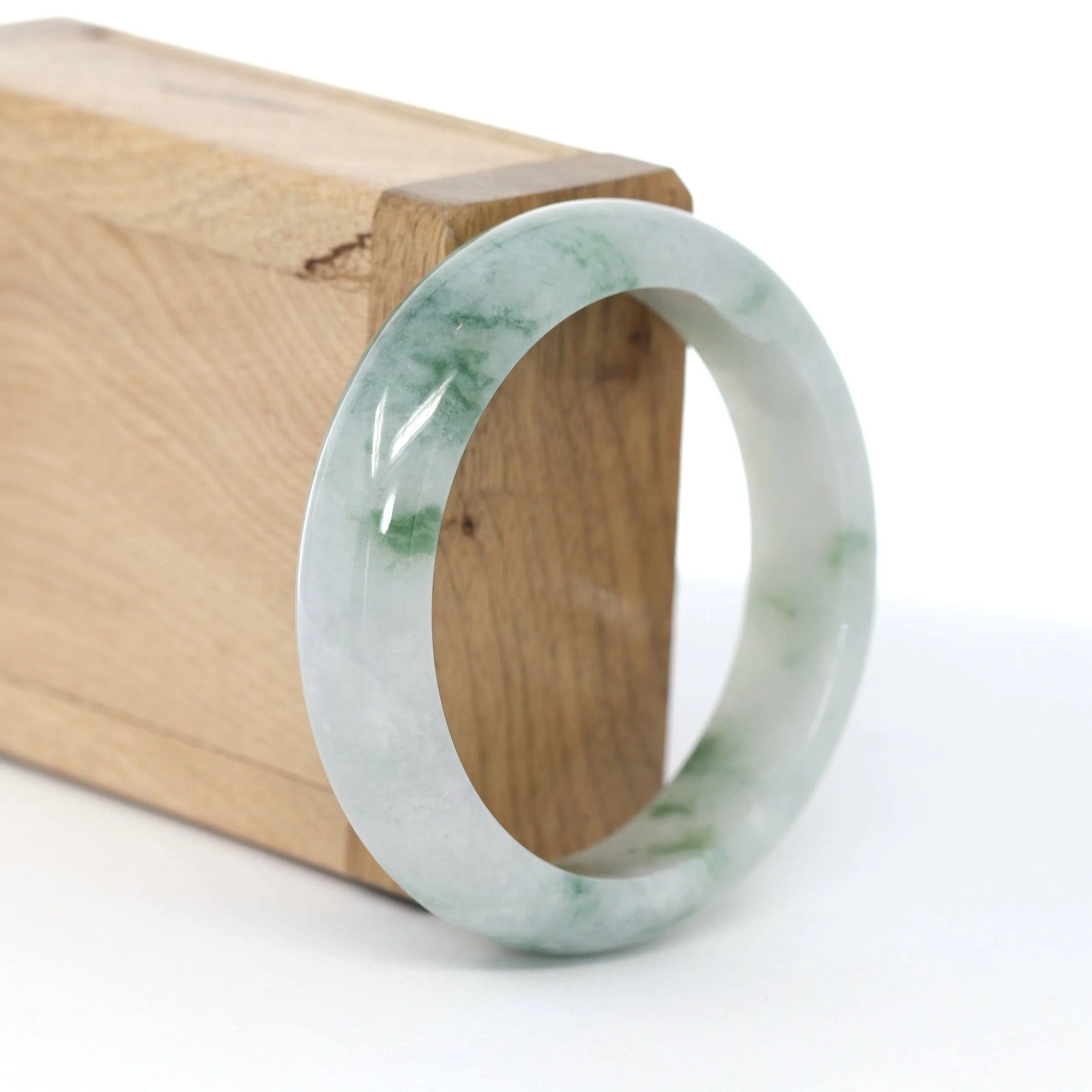 Baikalla "Princess Half Round" Ice Blue-Green Jadeite Jade Bangle ( 54.66 mm )#619