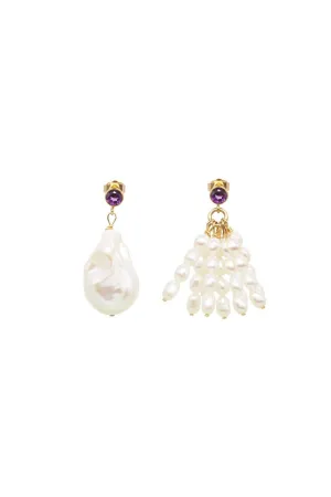 BELLA MISMATCHED AMETHYST GEMSTONE AND PEARL EARRINGS