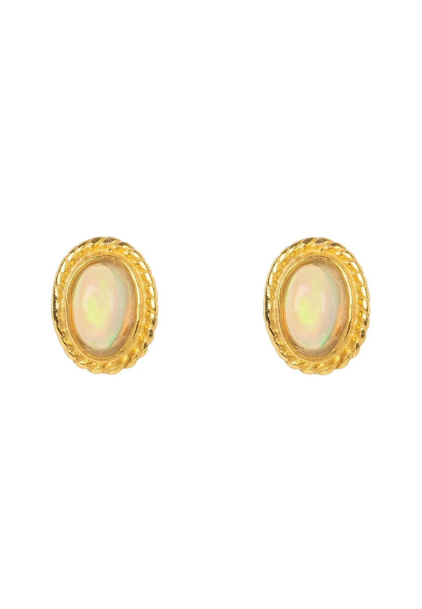 Birthstone Gold Gemstone Stud Earring October Opal