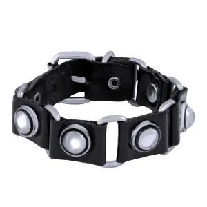 Black Leather Steel Bullet Bracelet Strap Strand Free Size For Men