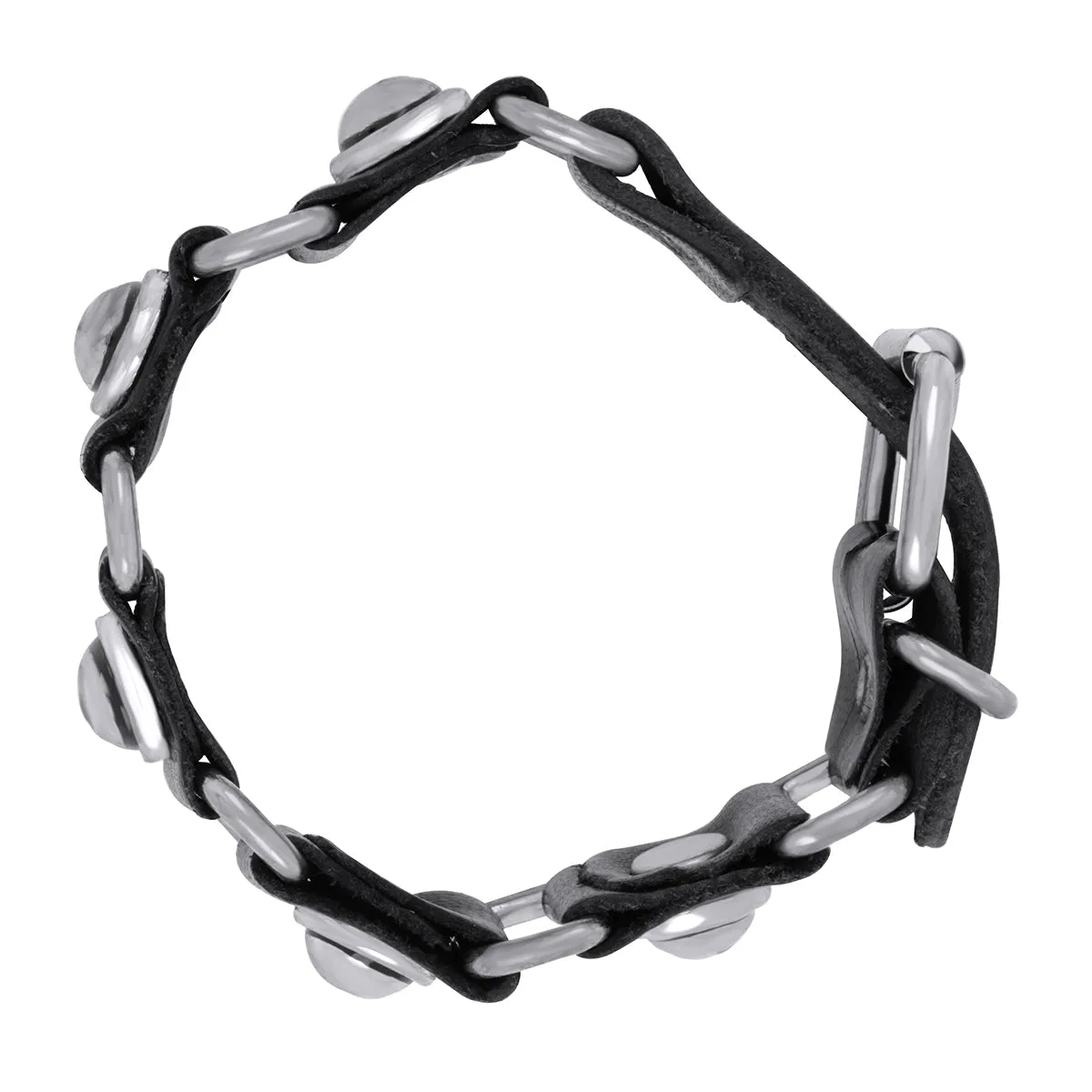 Black Leather Steel Bullet Bracelet Strap Strand Free Size For Men