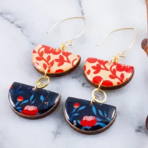Blue   Red Graphic Stacked Half Circle Earrings
