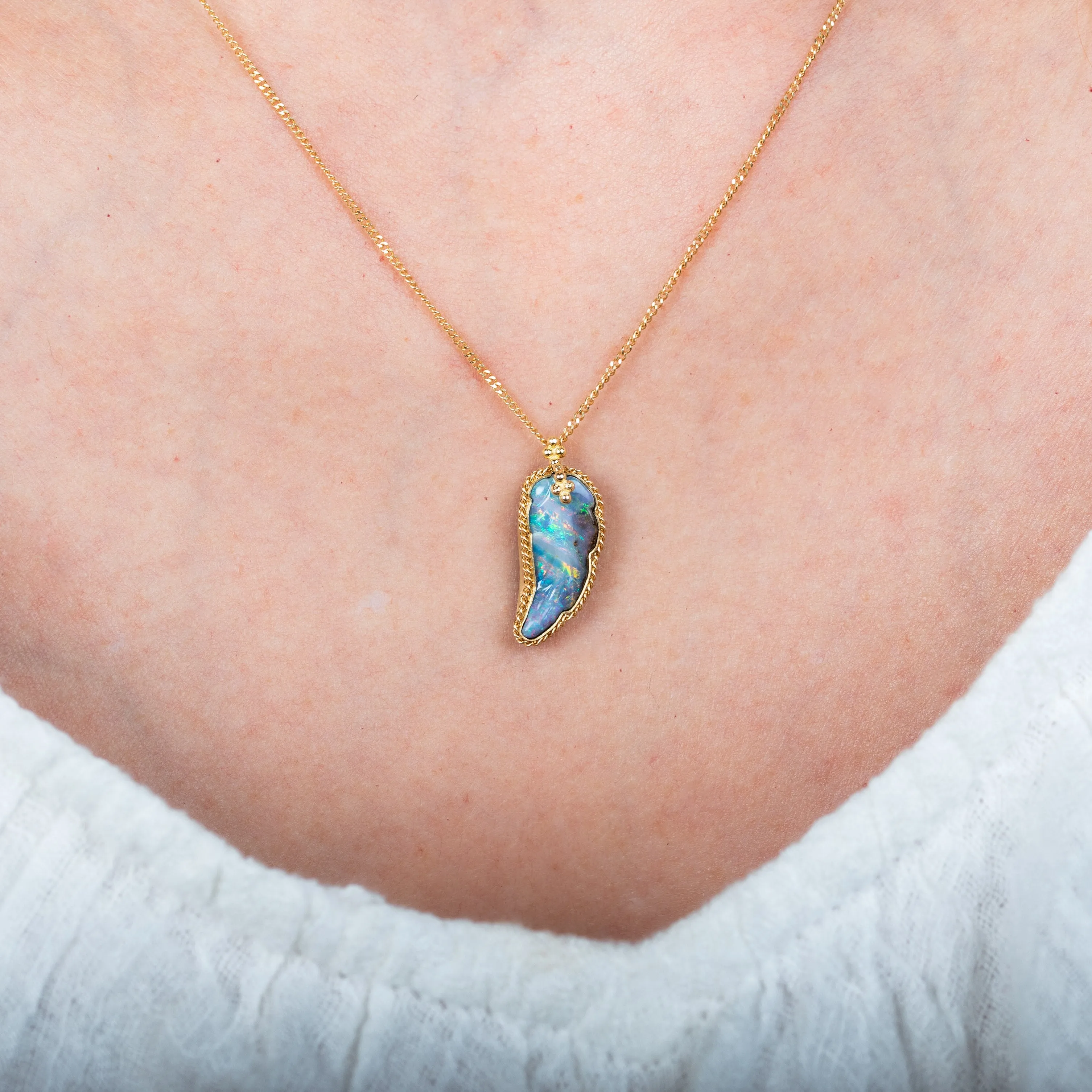 Boulder Opal Feather Necklace
