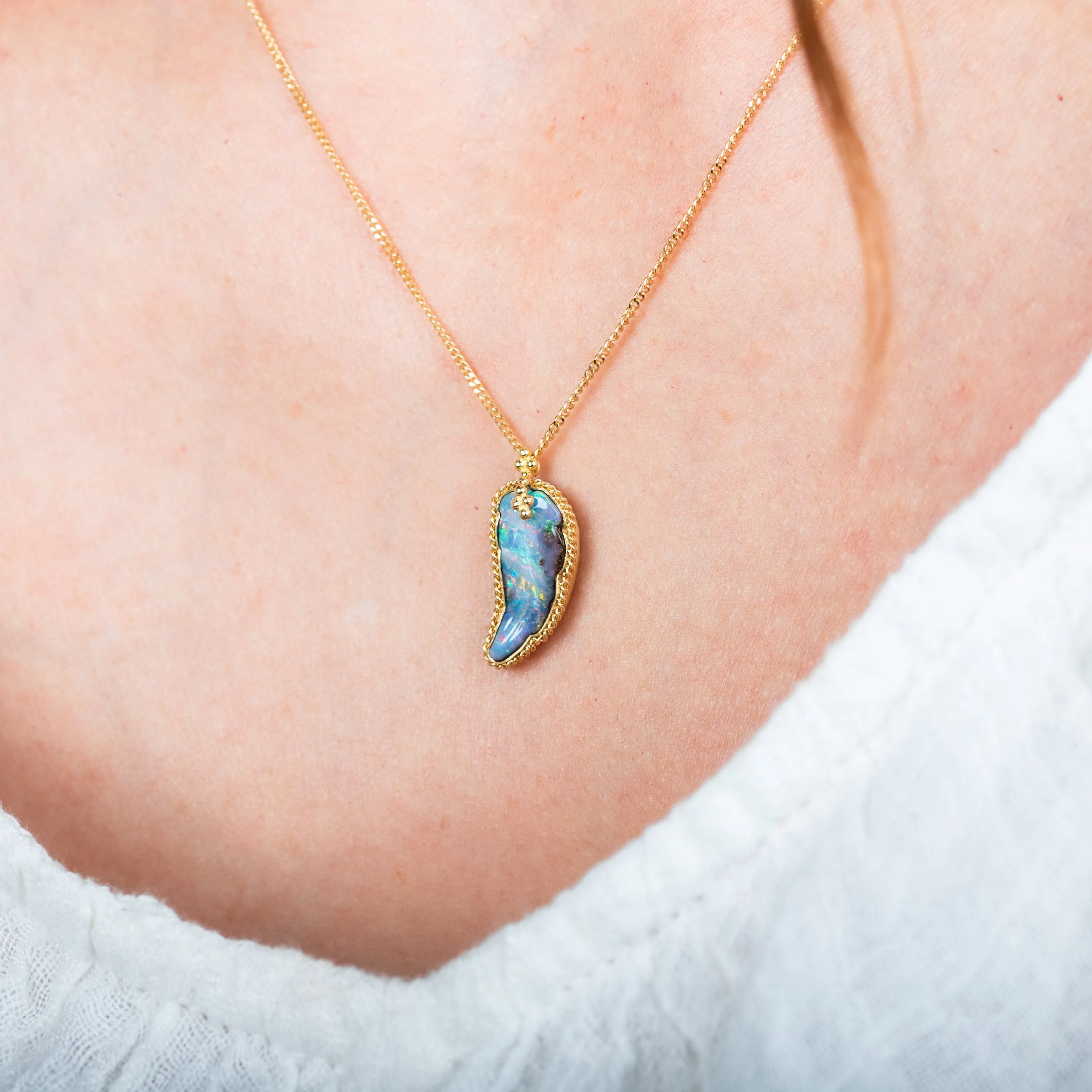 Boulder Opal Feather Necklace