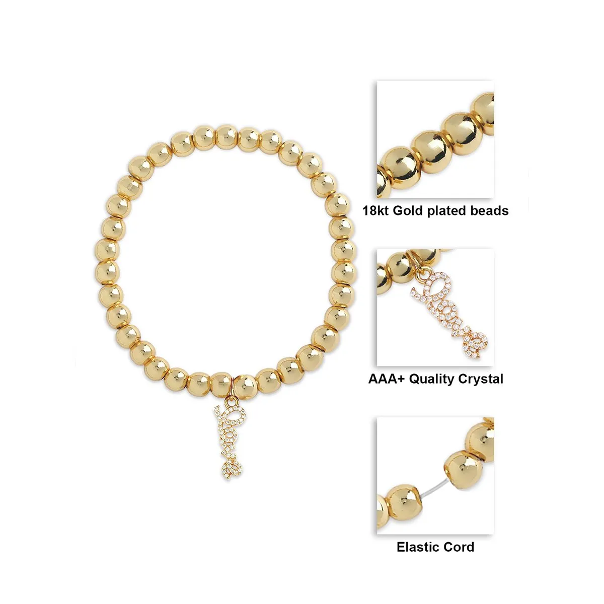 Brass 18k Calligraphy Love Embllishment Bracelet For Women
