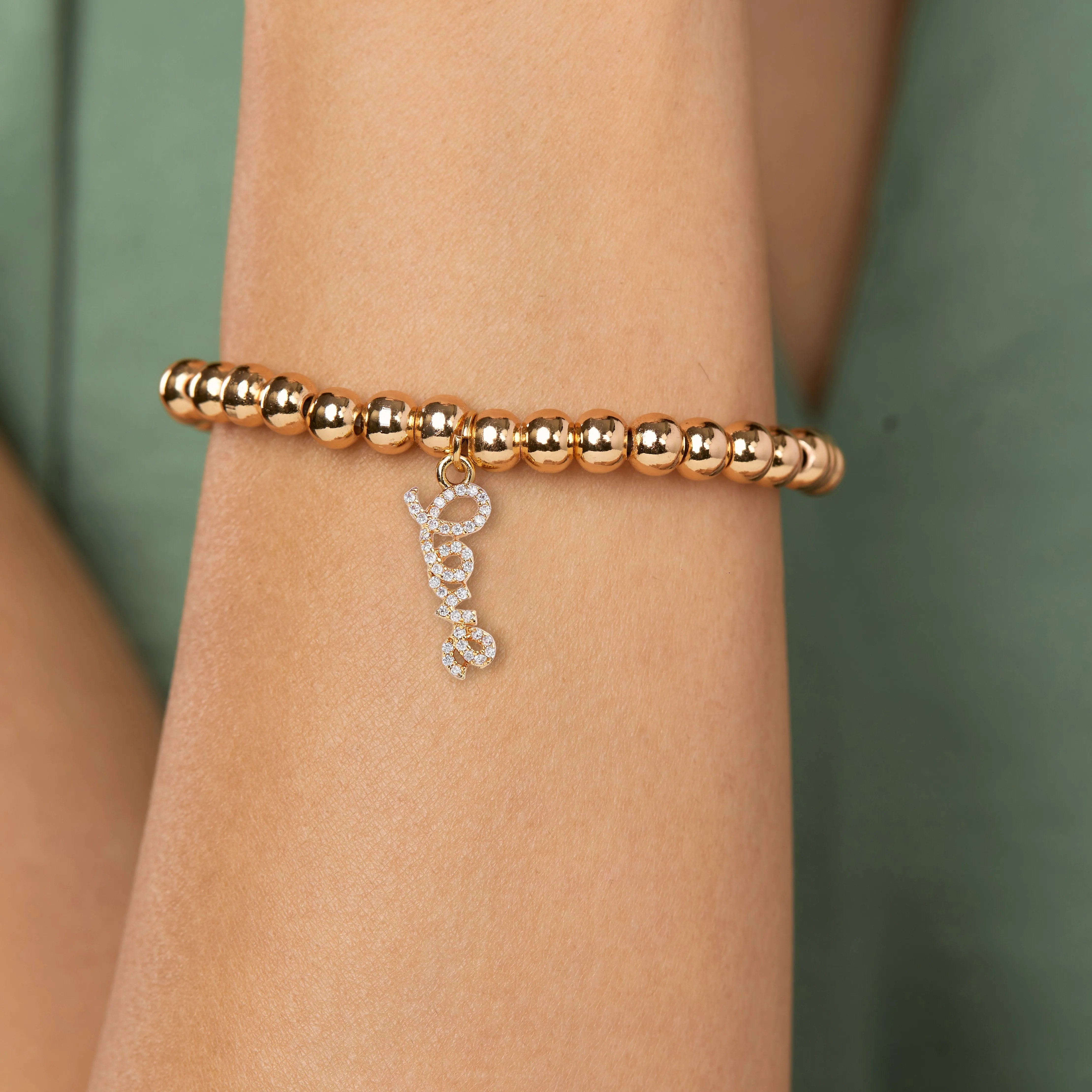 Brass 18k Calligraphy Love Embllishment Bracelet For Women