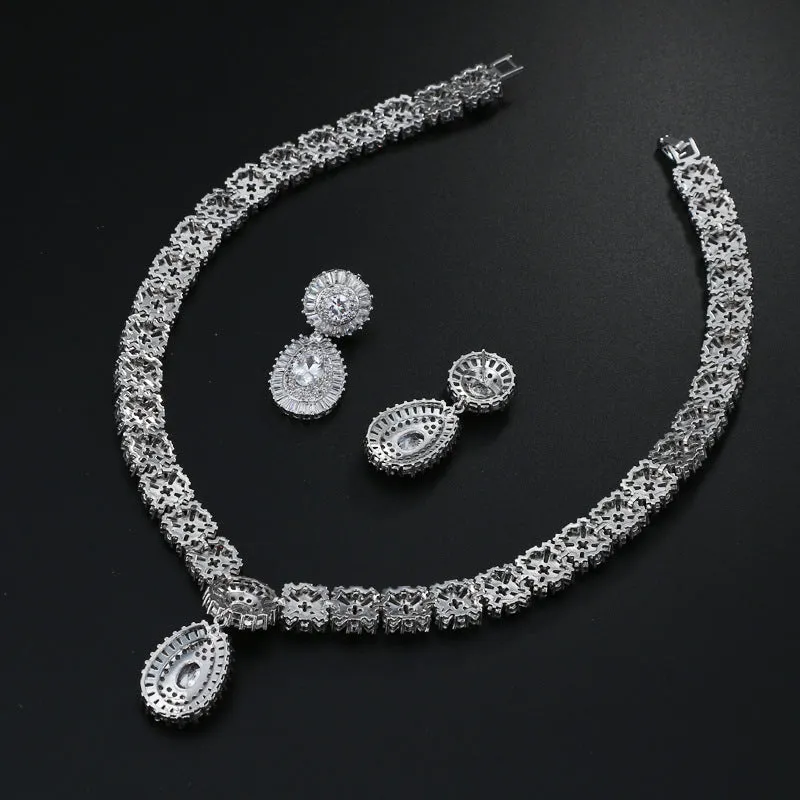 Bride's Round Zircon Wax Earrings Necklace Set