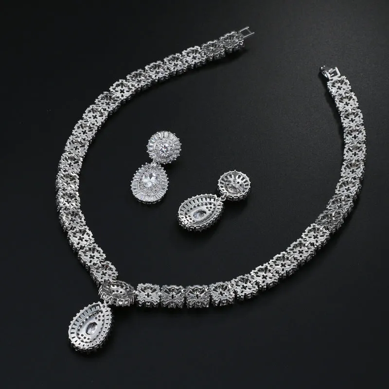 Bride's Round Zircon Wax Earrings Necklace Set