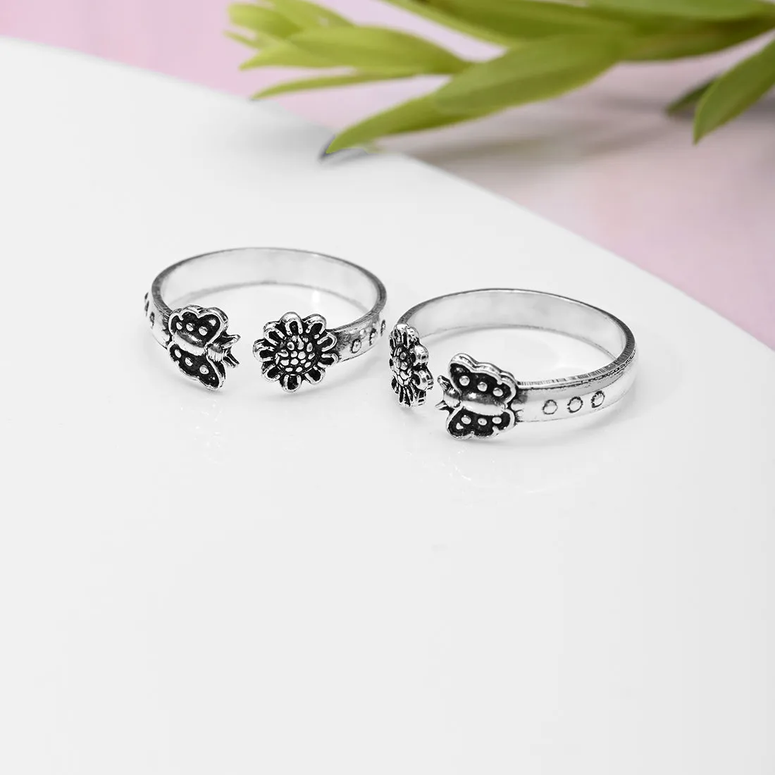 Butterfly & Flower 925 Sterling Silver Toe Ring