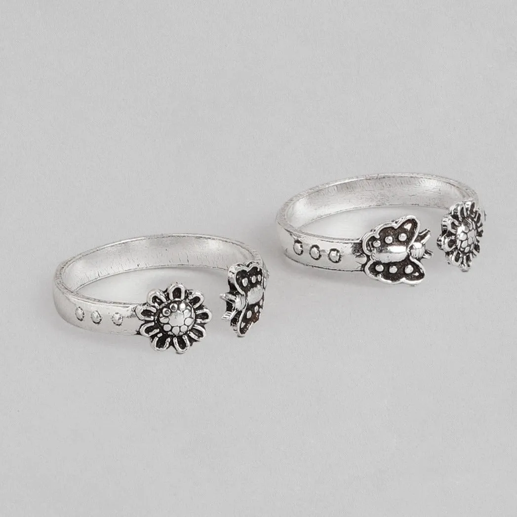 Butterfly & Flower 925 Sterling Silver Toe Ring