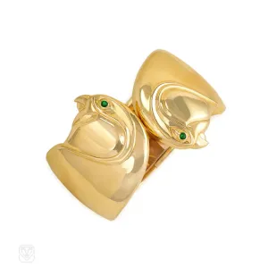 Cartier estate gold cuff bracelet with falcon heads