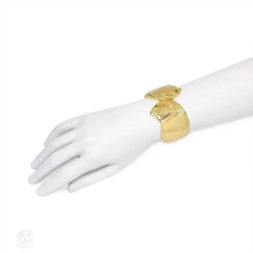 Cartier estate gold cuff bracelet with falcon heads