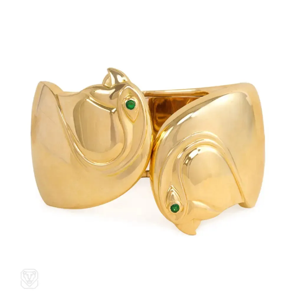 Cartier estate gold cuff bracelet with falcon heads
