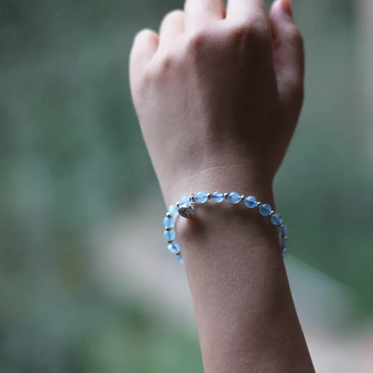 Charm Ladies 6mm Aquamarine Bead Bracelets Crystal Chakra Bracelet for Women