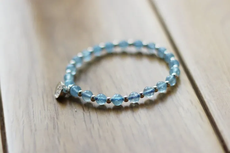 Charm Ladies 6mm Aquamarine Bead Bracelets Crystal Chakra Bracelet for Women