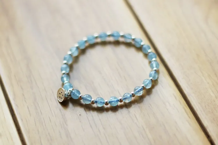 Charm Ladies 6mm Aquamarine Bead Bracelets Crystal Chakra Bracelet for Women