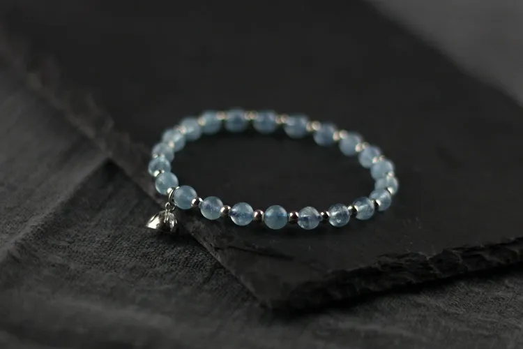 Charm Ladies 6mm Aquamarine Bead Bracelets Crystal Chakra Bracelet for Women