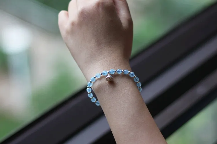 Charm Ladies 6mm Aquamarine Bead Bracelets Crystal Chakra Bracelet for Women