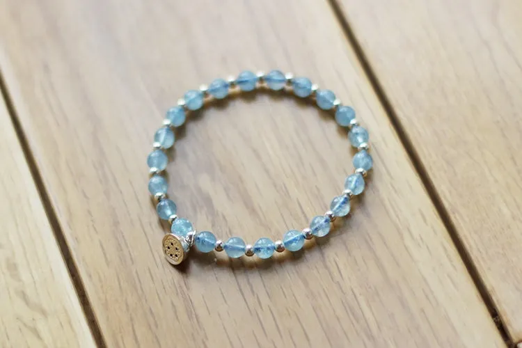 Charm Ladies 6mm Aquamarine Bead Bracelets Crystal Chakra Bracelet for Women