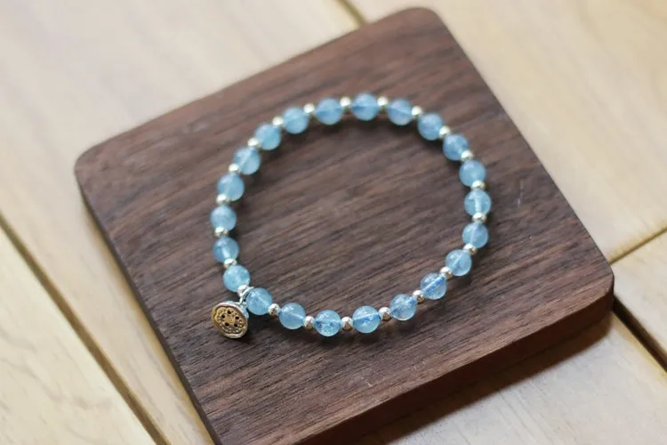 Charm Ladies 6mm Aquamarine Bead Bracelets Crystal Chakra Bracelet for Women