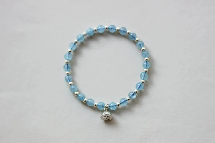 Charm Ladies 6mm Aquamarine Bead Bracelets Crystal Chakra Bracelet for Women