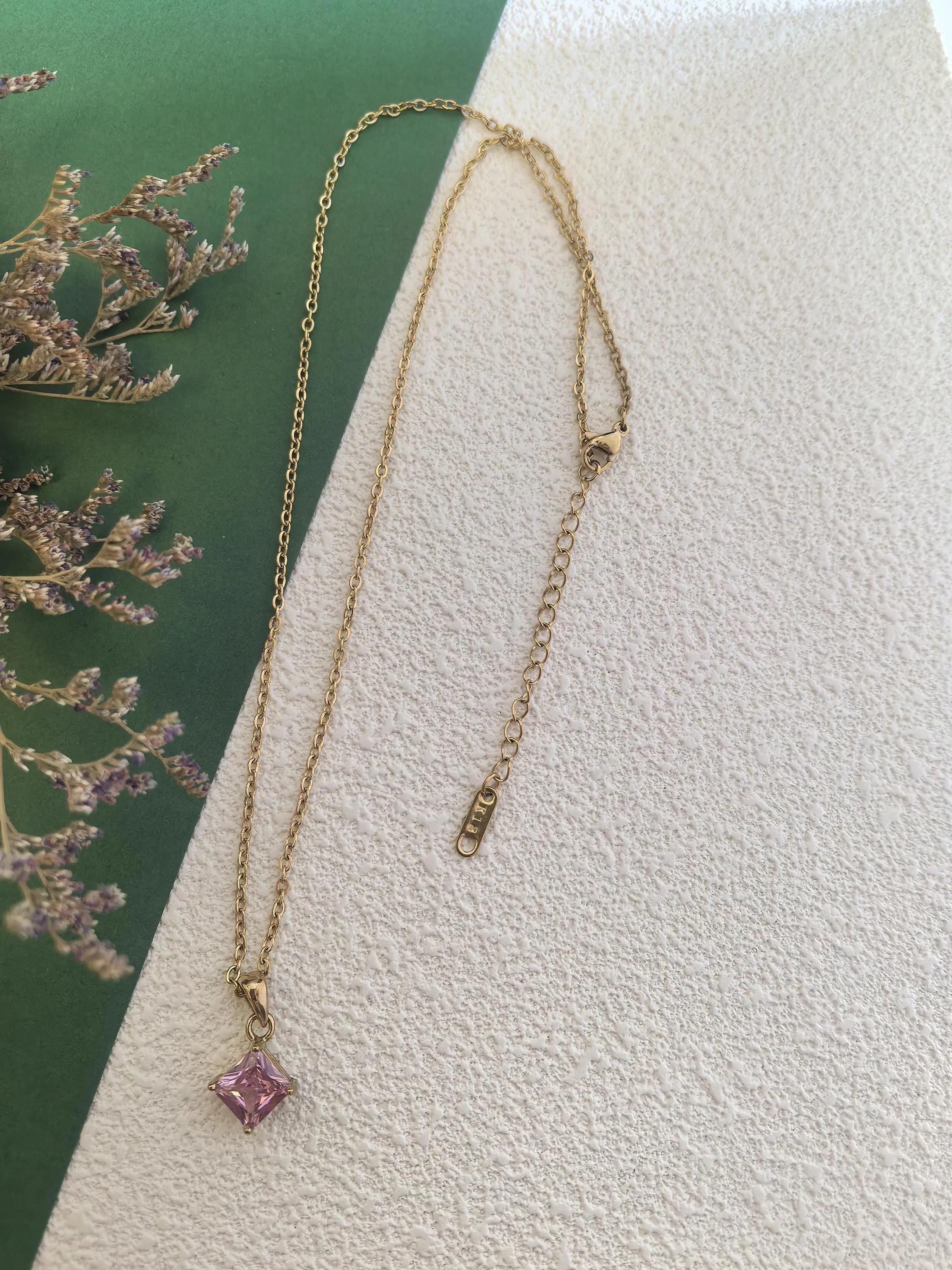 Chic Stainless Steel Pink Zircon Chain Link Pendant Delicate Dainty Necklace