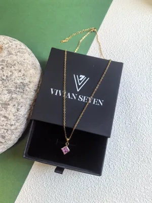 Chic Stainless Steel Pink Zircon Chain Link Pendant Delicate Dainty Necklace