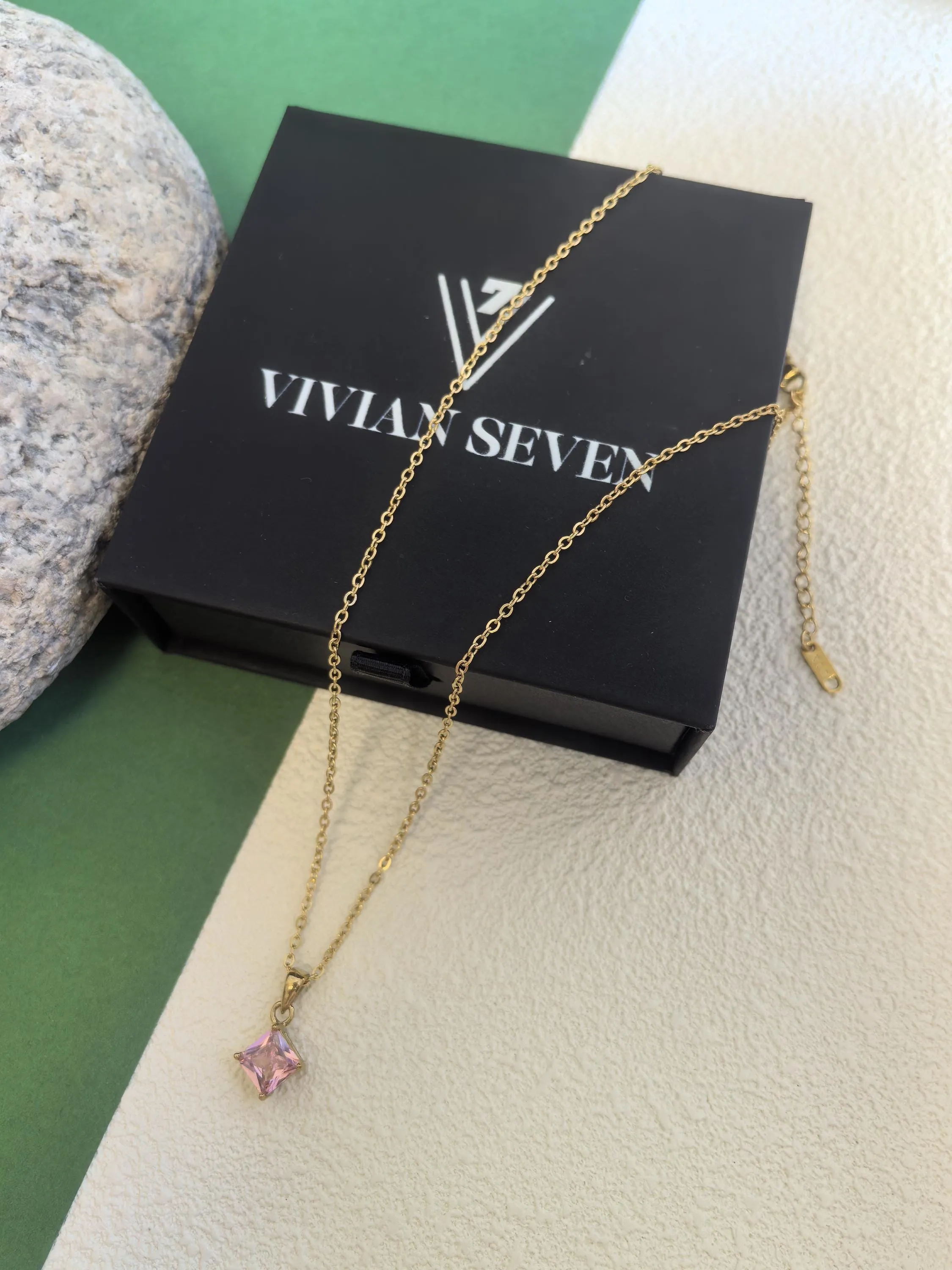 Chic Stainless Steel Pink Zircon Chain Link Pendant Delicate Dainty Necklace