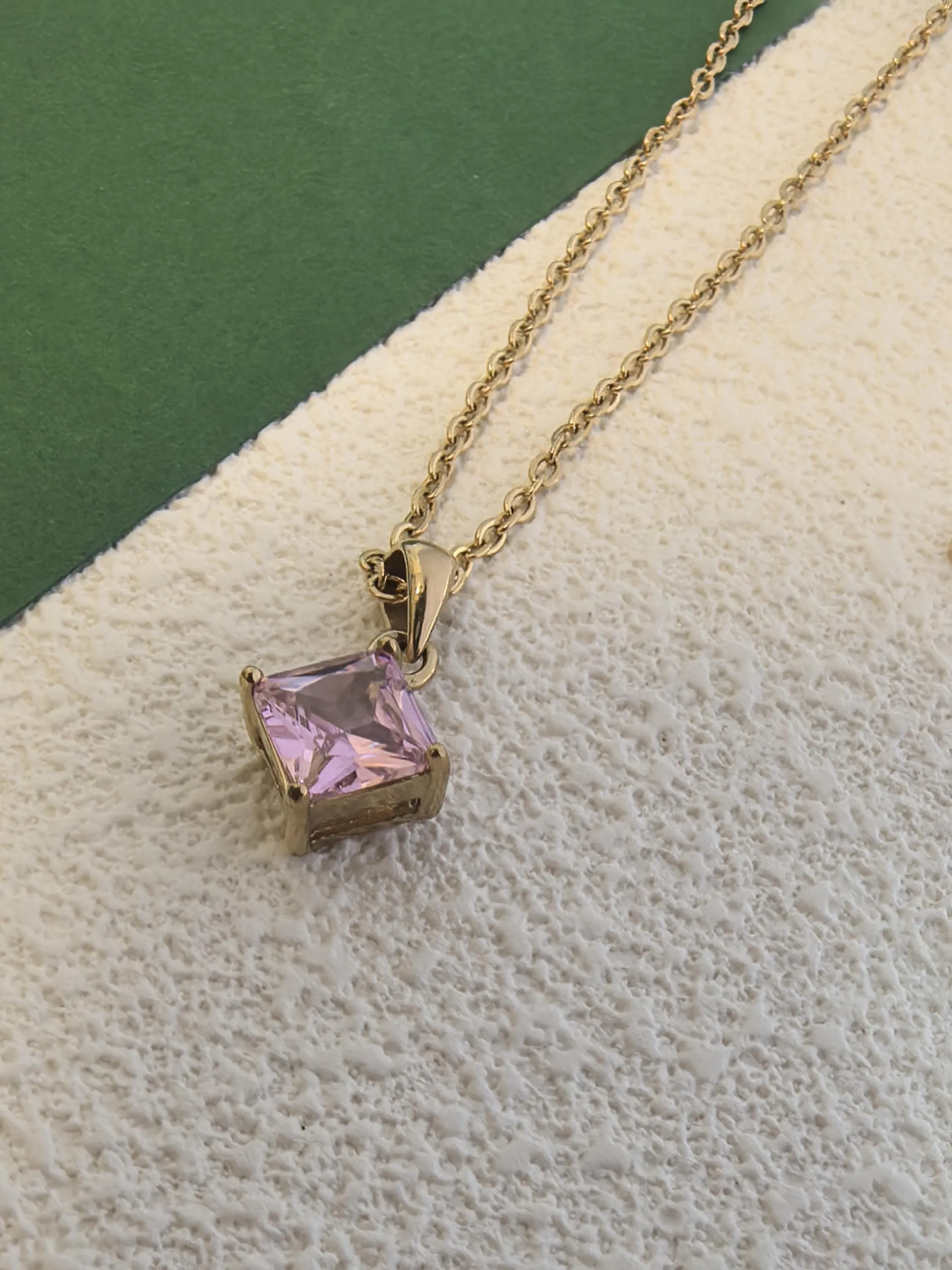 Chic Stainless Steel Pink Zircon Chain Link Pendant Delicate Dainty Necklace