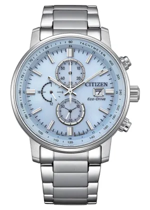 CITIZEN GENTS ECO-DRIVE CHRONOGRAPH BLUE DIAL STAINLESS CA0840-87M