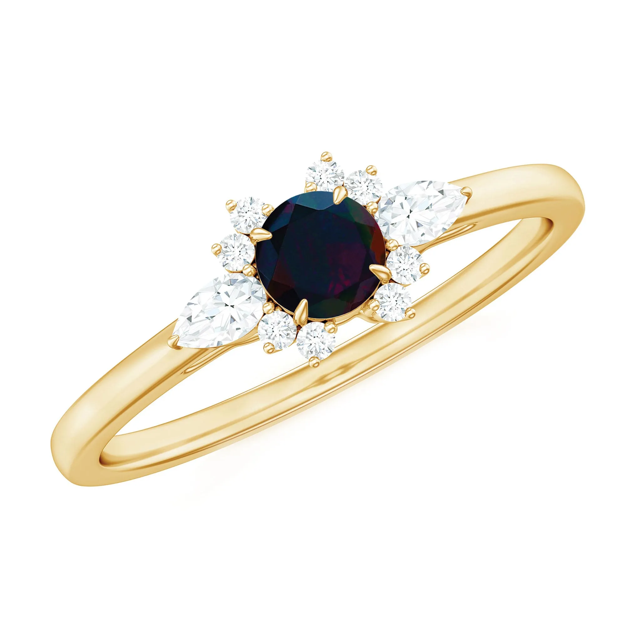Claw Set Round Black Opal and Diamond Promise Ring