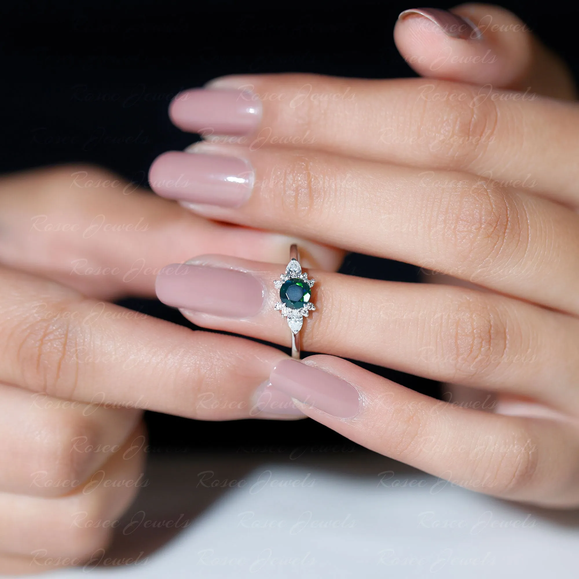 Claw Set Round Black Opal and Diamond Promise Ring