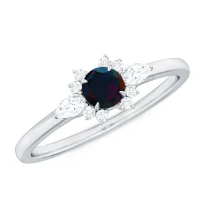 Claw Set Round Black Opal and Diamond Promise Ring