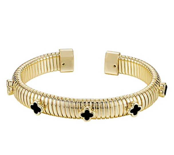 Clover Accent Omega Cuff Bracelet