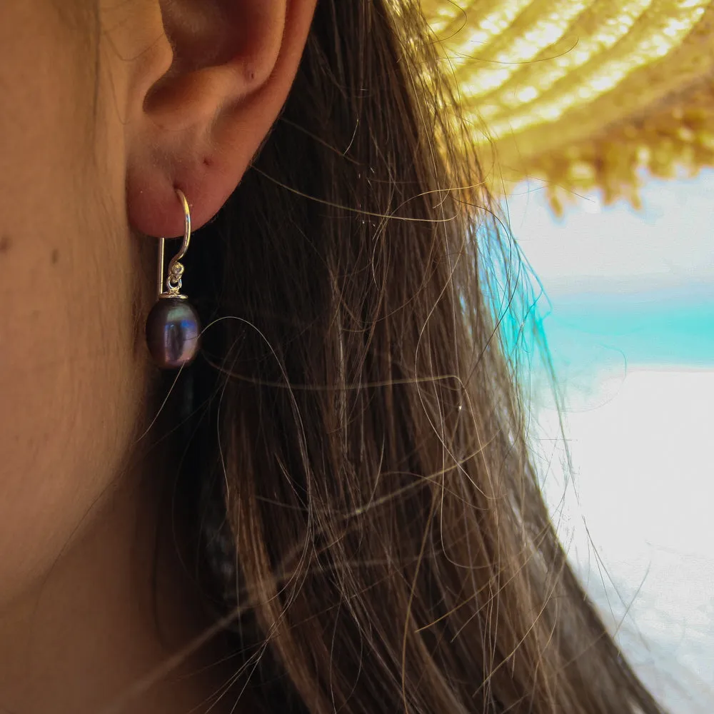 Coco Drop Pearl Earrings Black 10mm